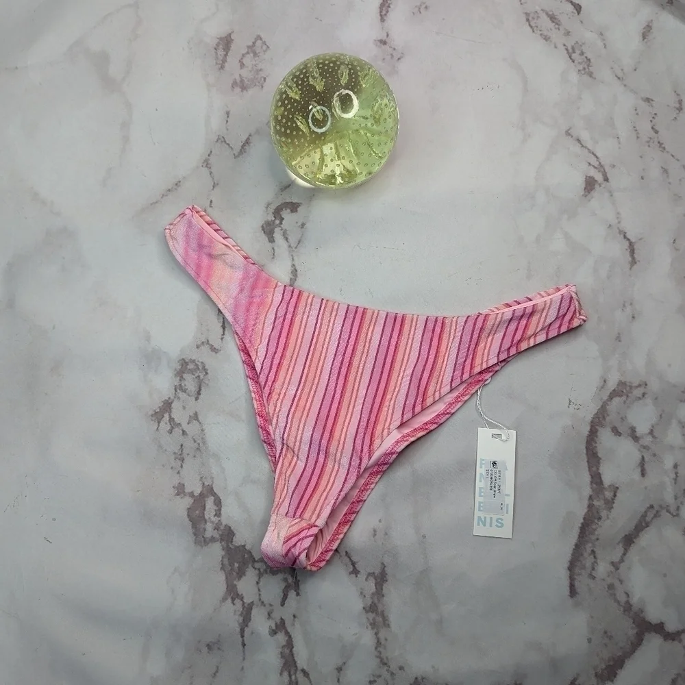 Frankie's Bikinis Bottoms Women XL Swim Bathing Velvet Pink Stripe Katarina